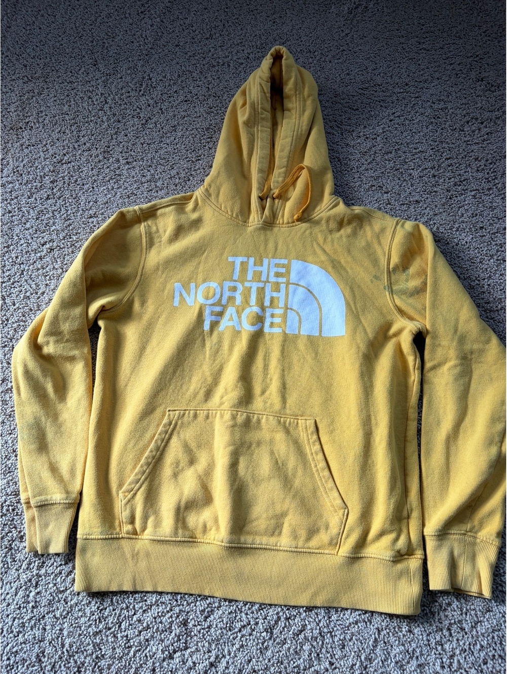 The North Face Men's Half Dome Pullover Hoodie Mustard Yellow Small FLAWED